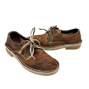 Uwezo Women's Mixed Brown Calf Hair Leather Cowhide Lace Up Oxford Shoes